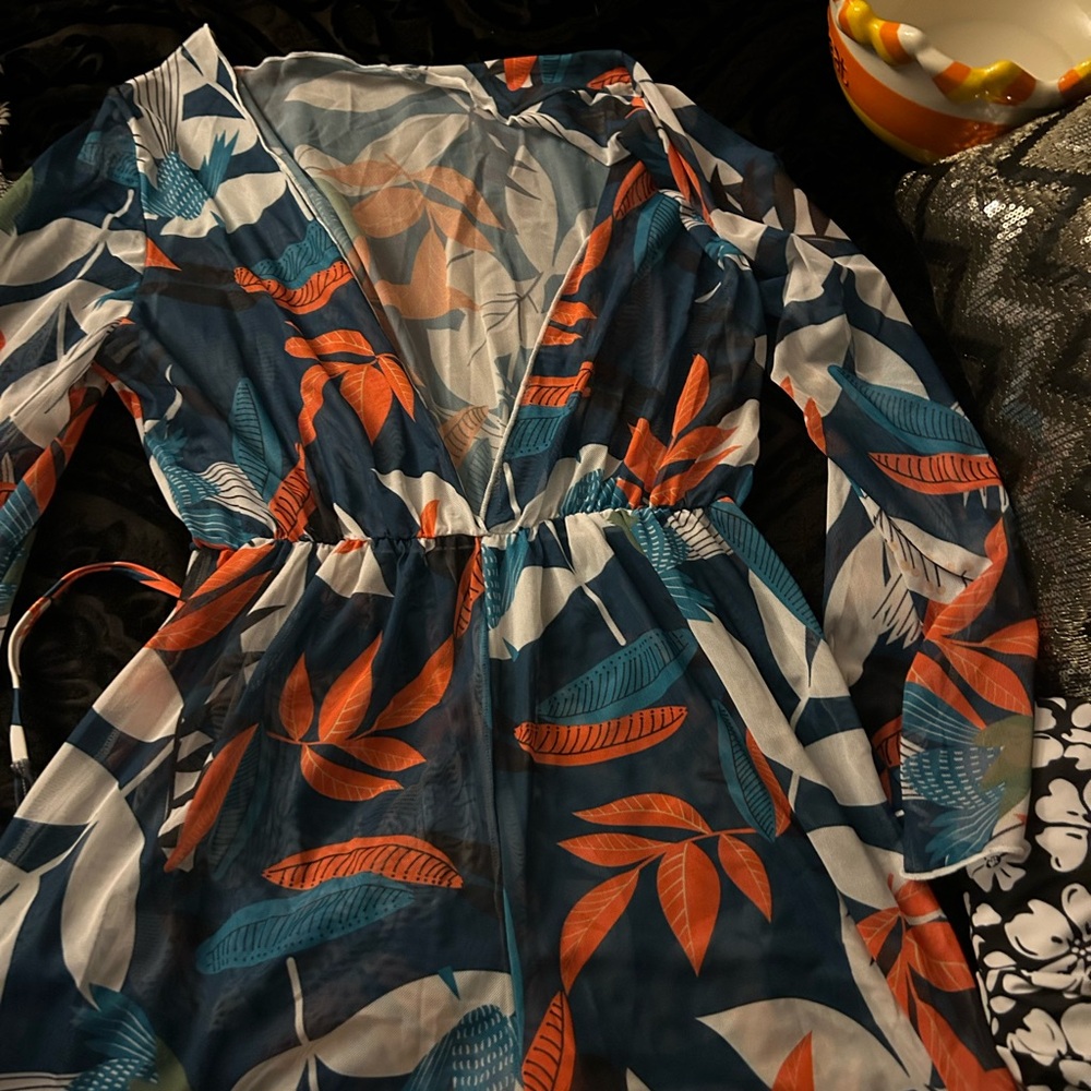 SHEIN Multicolor Leaf Print Bikini Cover-Up